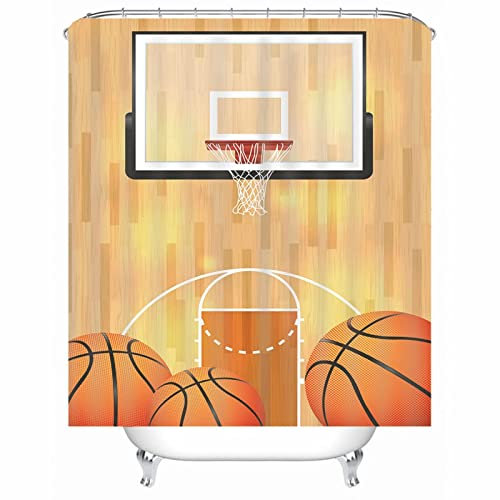 EHOMERY Tenda Da Doccia A Prova Di Muffa Tenda Vasca Vintage Campo Da Basket Tenda Da Doccia Per Vasca Tenda Bagno Per Finestra Polyester Marrone Con 12 Anelli Di Sospensione, 140X180Cm