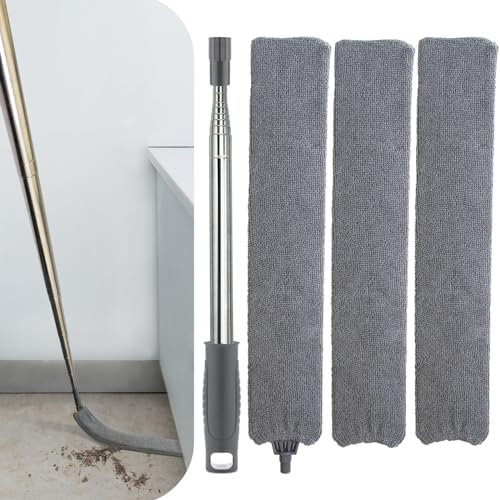 Limpiador de polvo retráctil con poste de extensión, herramientas de limpieza con 3 paños de microfibra, plumero extensible de mango largo para limpiar debajo del refrigerador, sofá, cama, muebles