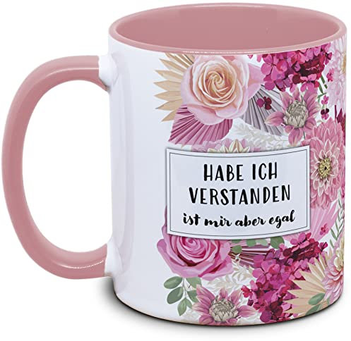 Tassenkasper - Tasse mit Blume und Spruch - Habe ich verstanden, ist mir aber egal - Geschenk für Kollegin, Tasse lustig