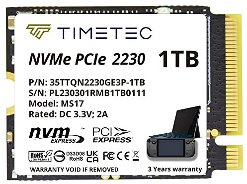 Timetec SSD M.2 NVMe PCIe Gen Compatibile con Steam Deck, ASUS ROG Ally, Microsoft Surface pro 9/ pro 8/pro 7+/pro X/laptop3/laptop4/laptop go/book3, Mini PC (NVMe PCIe 2230 QLC, 1TB)