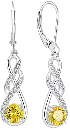 FJ Damen Unendlichkeit Infinity 925 Sterling Silber Ohrringe Hängend - Citrin November Geburtsstein Schmuck Geschenke für Frauen Mutter Freundin Mama