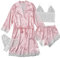 AudMsier Pyjama en Satin Quatre Pièces pour Femmes, sous-Vêtements en Dentelle, Robe Courte avec Ceinture, Vêtements en Soie（Rayures Roses et Blanches XL）