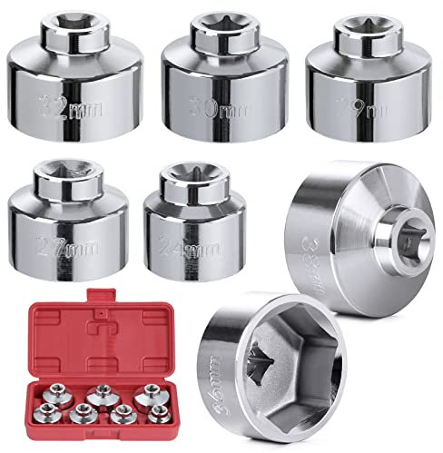 eROOSY 7PCS Oil Filter Wrench Set, Compatible with BMW, Mercedes, VW, Paper Cartridge Housing, 3/8 Cap, 24mm-38mm Oil Filter Socket Cup Set