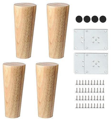 DBREAKS Möbelfüße Holz, 4 Stück Massivholz Konisch Ersatz Tischbeine, 15cm Möbelbeine mit Montageplatten & Schrauben, Sofafüße&Sockelfüße&Tischfuß für Stühle, Schrank, Sofa, Couchtisch, TV-Schrank