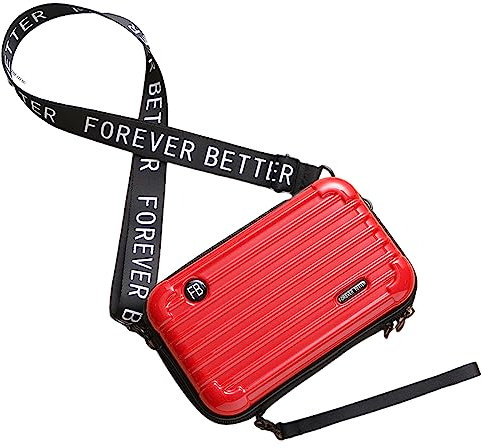 HOUHOUYIBA Mini-Koffer-Umhängetasche, Hartschalen-Kosmetik-Reiseetui in Form Einer Make-up-Tasche, tragbare Kultur- und Make-up-Tasche, Umhängetasche, Handtasche mit Riemen (Rot)
