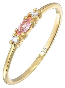 Elli Ring Damen Marquise Vintage Elegant mit Zirkonia und synth. Saphir in 375 Gelbgold