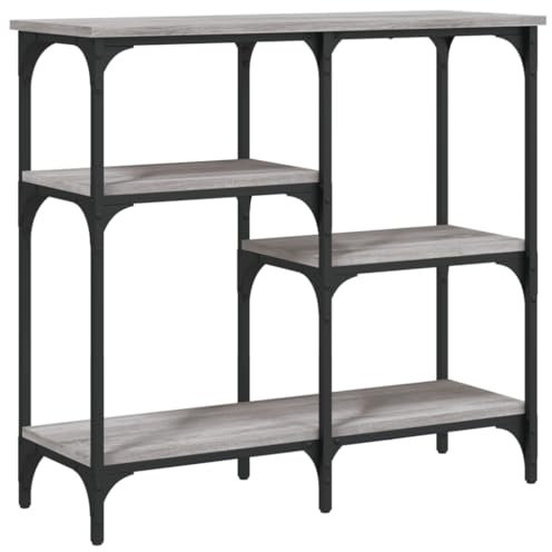 vidaXL Grey Sonoma Console Table, Rectangular Hallway Table with Ample Storage, Engineered Wood Sofa Table with Metal Frame for Living Room
