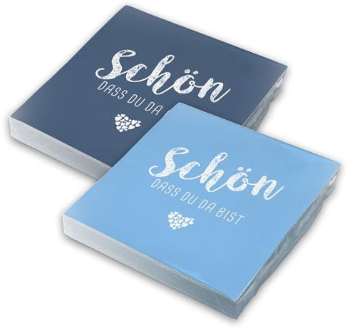 itenga Servietten Schön dass du da bist 30 x 30cm 3-lagig 40 Stück für Kommunion Konfirmation Hochzeit Taufe und andere Feiern (MixPack - 20x Dunkelblau und 20x Hellblau)