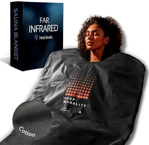 Deep Modality Superior – Coperta Sauna a infrarossi Low EMF | Detox, Benessere e Recupero | Materiali di altissima qualità, Temperatura Regolabile 25-80 °C, 1,8 x 0,9 m (Classic Edition)