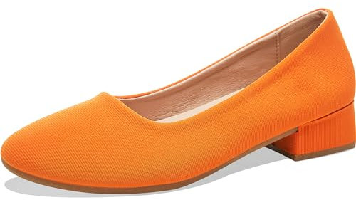 ALTOCIS Damen Low Block Chunky Heels Pumps Damen Elegant Geschlossene Runde Zehen Pumps Schuhe Niedrige Plattform Büro Pumps Schuhe, Orange/Abendrot im Zickzackmuster (Sunset Chevron), 43 EU