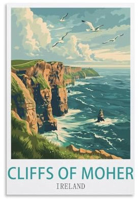 LNUYITR Cliffs of Moher Irland Vintage-Reiseposter, 20 x 30 cm, Leinwand-Kunst-Poster und Wandkunst, Bilddrucke, modernes Heim-, Schlafzimmer-Dekor-Poster