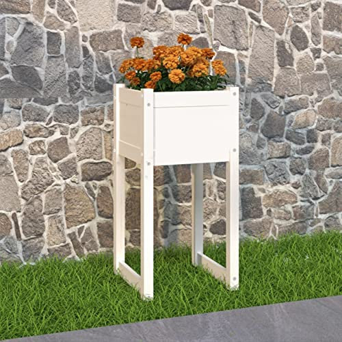Gecheer Fioriera,Letto Rialzato,da Giardino,Esterno,Alta,in Legno di Pino,Bianco,40x40x81 cm Terazzo Balcone,Fioriera Grande,Fioriera in Legno,Fioriera Quadrato,Fioriera Alta