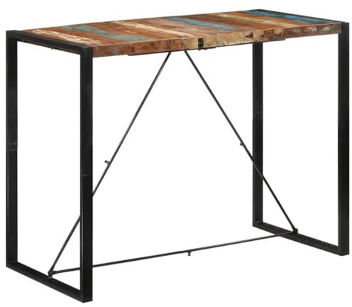 vidaXL Rechteckiger Bartisch – Industrie-Küchen-Beistelltisch mit massivem Mangoholz und stabilem Eisengestell, braun, 140 x 70 x 110 cm