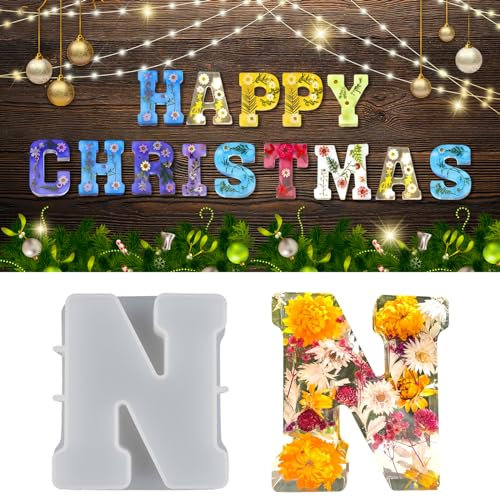 wikimo Silikonform Buchstaben Groß, 18 cm/7 inch Epoxidharz Formen für 3D-Alphabet, Silikonform GießForm für Geburtstag Hochzeit Party Weihnachten Kunst Basteln Ornamente(N)