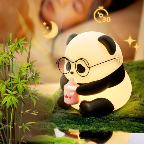 HEDMON Kinder Nachtlicht, Silikon-Panda-Nachtlicht 3 Lichtmodi LED Nachtlampe für Babys mit Timer 30 Minuten USB wiederaufladbare Touch Control Nachttischlampe für Kinder