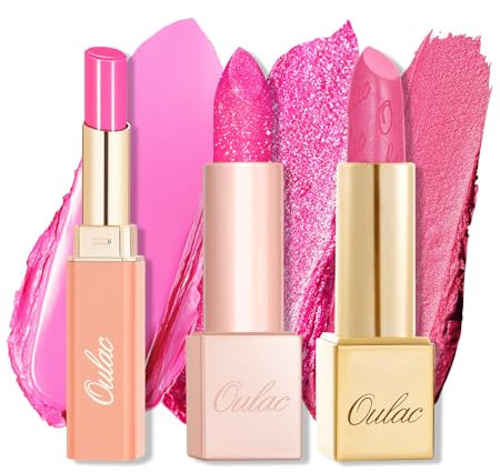 Oulac Rosa Gloss Lippenstift-Set, Feuchtigkeitsspendend und Pflegend, Verwöhnt Ihre Lippen, Hochpigmentiert, Vegan