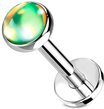 Stachelkleid Labret Piercing Opal Chirurgenstahl 316l 1,2mm Größe Ohrstecker Helix Tragus Nasenpiercing Universalpiercing Lippenpiercing Innengewinde Farben 6/ 8mm Lang Silber/Grün, 8 mm