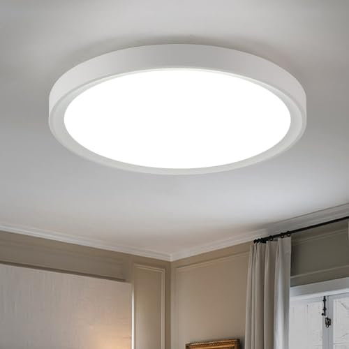 NUODIFAN LED Deckenleuchte, 18W Deckenlampe,1800 Lumen Ultraflachdesign in Kaltweiß (6000K) Wasserfest IP54 Badzimmer Deckenlampe,Rund Deckenleuchte Flimmerfreie Lampe, LED Lampe