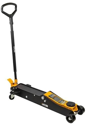 JCB 3 Tonne Hydraulic Long Trolley Jack, Heavy-duty, 525mm Max. Lift for Heavy-duty Automotive Tasks, Rotating Rear Wheels, 3 Year Warranty