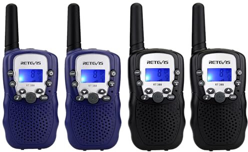 Retevis RT388 Walkie Talkie Kinder,Funkgerät große Reichweite Spielzeug für 3-12 Jahren Junge,8 Kanäle VOX Taschenlampe,Geschenke für Radfahren,Camping (2 Paar, Blau-schwarz)