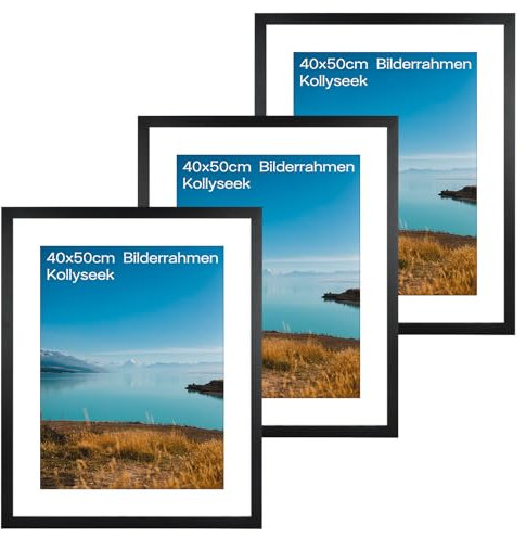 kollyseek 3er Set Bilderrahmen 40x50 cm aus MDF und Acrylglas-Schwarz Fotorahmen Bilderrahmen holz,zum Aufhängen & Aufstellen, Wohnzimmer zum Stellen und Hängen, Schwarz Dekorahmen