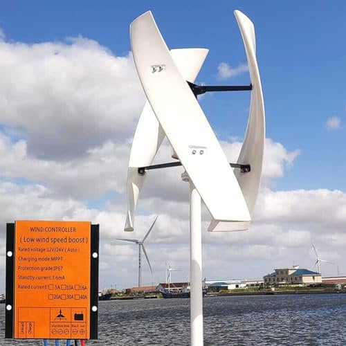 KK-GGL Wind Turbine Generator Kit, 3-Blade Low Noise Vertical Axis Wind Turbine Generator, Adjustable Windward Direction, Wind Power Generator for Marine, RV, Home, Windmill,5000W 12V 2m