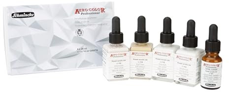 Schmincke - AERO COLOR® Professional, Kartonset mit 5 Weißtönen, 81715097, feinst-flüssige, farbstarke Acrylfarbe für Acrylmalerei, Airbrush, Mixed Media, Acryltinte