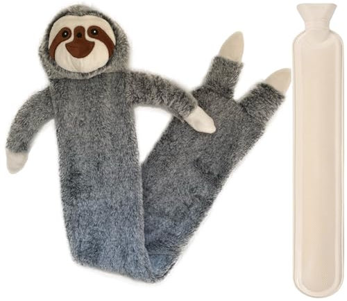 Siyecioa Wärmflasche Lang - Wärmflasche mit Weichem Bezug - Wärmeflasche Groß 2L Flauschig, Wärmflasche Kuscheltier, Bettflasche für Kinder und Erwachsene - Geschenke für Frauen(faultier)