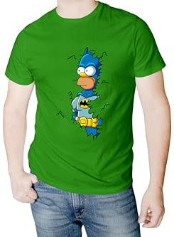 Tritó Design Camiseta de Algodón con Estampado de Homer Simpson como Arbusto Bat-Man, Verde, Homero (FR/ES, Letras, XL, Regular, Regular, Bat)