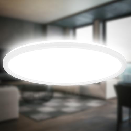 B.K.Licht - Plafonnier LED à lumière indirecte, 3cm plat, blanc neutre, lampe plafonnier de salon, panneau cuisine, éclairage plafond, 42x3 cm, Blanc