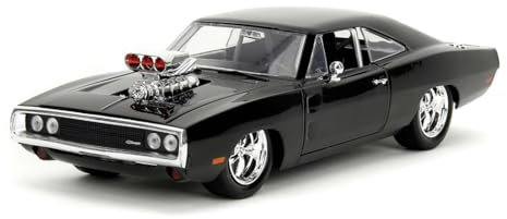Jada Toys - Fast and Furious Auto Dom`s Dodge Charger Street (1:24, schwarz) - Modellauto 1970 Dodge Charger R/T aus Fast & Furious, Spielzeugauto aus Metall ab 8 Jahre mit Teilen zum Öffnen, 19cm