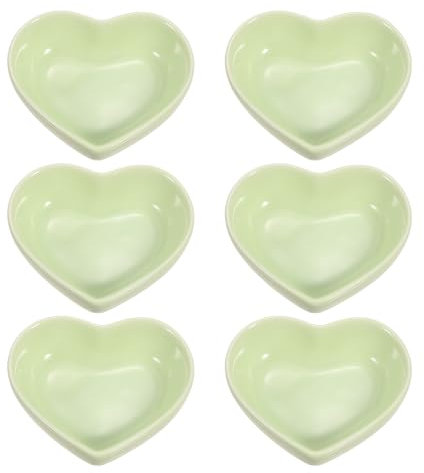 sourcing map Green Heart-Shaped Ceramic Side Dipping Bowl, 3 Porcelain Dish Bowl Set of 6, Mini Appetizer Plates Seasoning Dishes for Kitchen Home Wedding Party Restaurant
