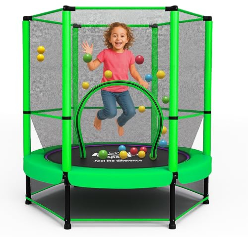 FK Sports 55 Rebounder Trampolines for Toddlers, Kids with Safety Enclosure Net, Bungee, Anti-Skid Pad & Steel Frame, Indoor & Outdoor Kids Trampoline - Mini Trampoline from Age 1 to 11 Childern