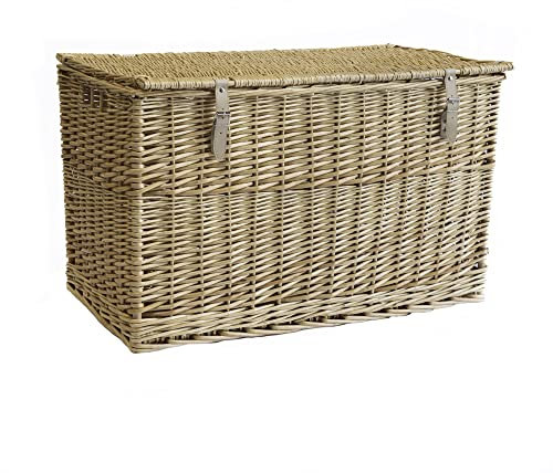 Arthur Cameron - Lightweight Wicker Storage Trunk, Storage Box with Lid & Leather Straps - Woven Chest, Basket, Large Wicker Basket with Lid (Natural, Medium)