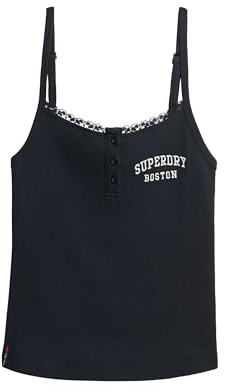 Superdry Damen Athletic Essentials Trägertop mit Knopfleiste und Stickerei Finster Marineblau 40
