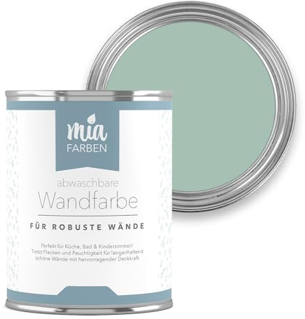 miafarben abwaschbare Wandfarbe matt 2,5L (Mias Minze) | Strapazierfähig & feucht abwischbar – hochdeckende, matte Innenfarbe für Küche, Flur, Bad & Kinderzimmer