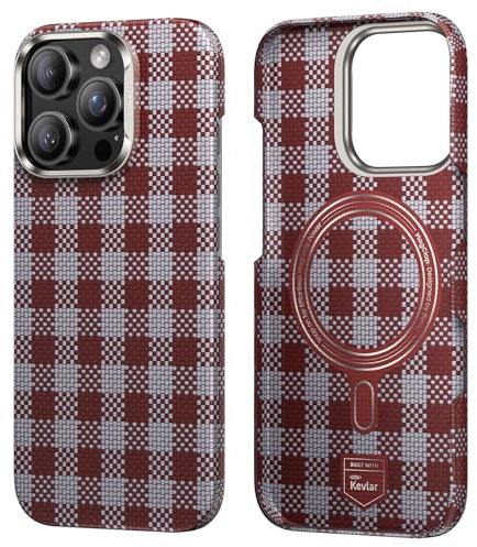 BENKS ArmorVichy Hülle für iPhone 16 Pro Max, Kompatibel mit Magsafe, Aus Dupont Kevlar Aramidfaser Gefertigt, Anti-Fingerabdruck 16 Pro Max Handyhülle, Rot