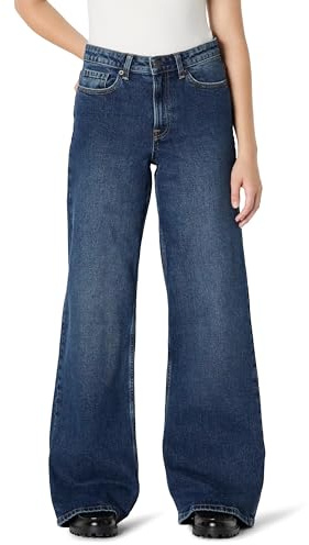 Amazon Essentials Jeans da Donna a Gamba Larga a Vita Medio Alta con vestibilità Rilassata a Bassa Elasticità, Lavaggio Scuro Pietra, 4