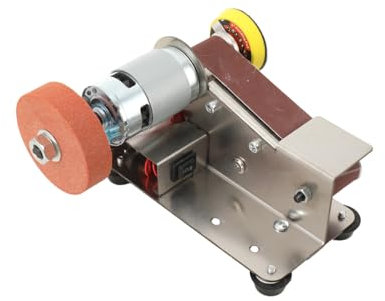 MECUTP Bandschleifmaschine | Stand Bandschleifer, Stationäre Schleifer Mit 10-Teiligen Schleifbändern, Einstellbarer Geschwindigkeiten Elektrischer Band Schleifmaschine - EU Stecker