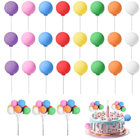 Tyqour 24 Stück Tortendeko Kugeln Cake Topper Bunt Kugeln Torte,Torten Deko Kugel Tortendeko Bunte Luftballons Cake Topper Geburtstag Schaum Ball Einsatz Torten Deko für Geburtstag Hochzeit