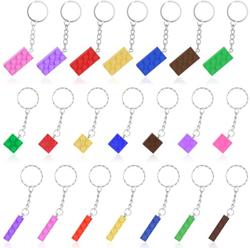 QMLING Lot de 21 porte-clés blocs de construction, porte-clés décoratifs, porte-clés colorés en plastique, blocs de construction, pendentifs de sac pour cadeaux d'anniversaire, décoration DIY pour