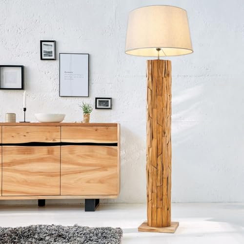 cagü: Unikat Stehlampe SABAH Grau Konisch Lampenschirm aus Teakholz-Treibholz handgefertigt 160cm Höhe