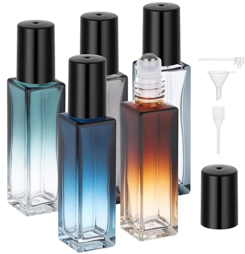 Segbeauty Roll on Glasflaschen für Ätherisches Öl, 5 Stück 10ml Glasflaschen zum Befüllen, Nachfüllbare und Tragbar, mit Edelstahl-Roller Ball, für Parfüm, Duftstoff, Massage