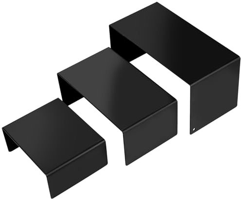 LiYiJiKeJi 3 Pz Espositore Metallo Neri, Espositori in Metallo Rettangolari, Espositore Esposizione Supporto, Alzate di Display in Metal per Figure Cupcake Dessert Profumi Tavolo(3 Misure)