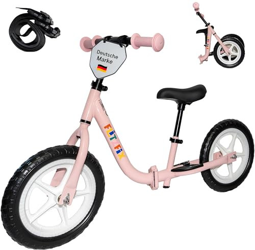 FlitzFix TrippelTrade Laufrad Ultraleicht ab 2 Jahre Faltbares Balance Bike inkl. Tragegurt Höhenverstellbare Sattel & Lenker 12 Zoll Reifen Stabiler Carbonstahlrahmen Mädchen Junge (Rosa)