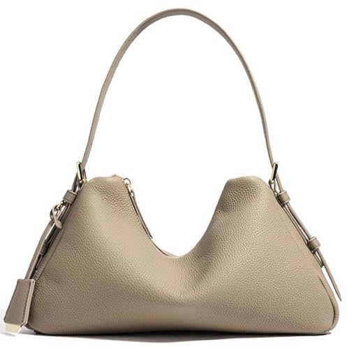 Feliz&Luk Echtleder henkeltasche Damen Schultertasche | Hobo Bag Umhängetasche aus Leder | Elegante Handtasche Bucket Bag für Pendlerinnen Grau