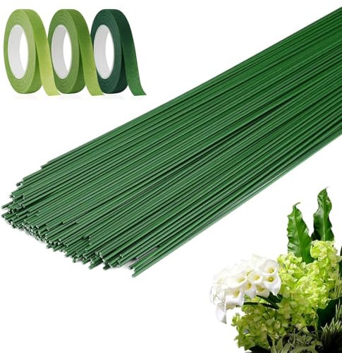 anyuan boy 150 Stück Blumendraht Grün mit 3 Rollen Floristenband 30cm Draht Grün Steckdraht Floristik für Bouquet Blumensträuße, Handwer,Partydekoration