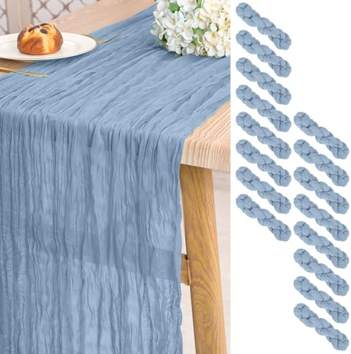 Pesonlook 16 Stück Staubblau Käsetuch Tischläufer für Hochzeit,55 x 300 cm | 3 m lang, rustikale Gaze Boho-Stil halbtransparent Hochzeits Seihtuch Tischläufer für Hochzeit, Brautparty, Party, Bankett