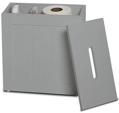 GBS Bathroom Lidded Storage Box, Compact Organizer for Bathroom Essential, Storage Tidy Box, Storage unit for Cleaning Product Toilet Roll & More, Slim & Compact Unit Floor Cabinet (Grey)