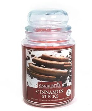 Voltico Large 18oz Scented Glass Jar Candle Natural Soy Wax Long Lasting Fragrance Aromatherapy 104 Hours Burn Time (Cinnamon Sticks)